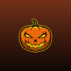 Halloween Pumpkin Mascot E-sport Logo Design Concept Vector Illustration.