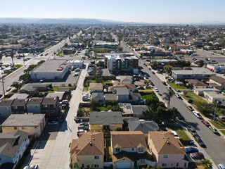 Obraz premium Aerial view of street and houses in Imperial Beach area in San Diego, California, USA