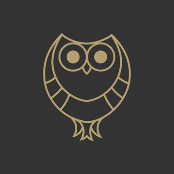 Owl Logo Gold Outline Icon Concept - Logo Design Vector Illustration.