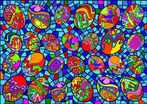 easter egg design colorful glass and pattem stained glass background illustration vector