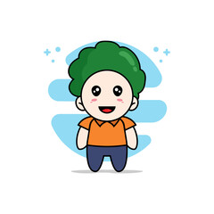 Obraz na płótnie Canvas Cute courier character wearing broccoli costume.
