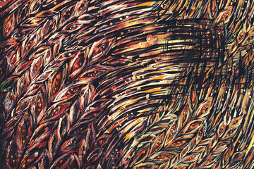 art drawing ears of grain with ripe wheat