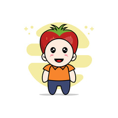 Cute courier character wearing strawberry costume.