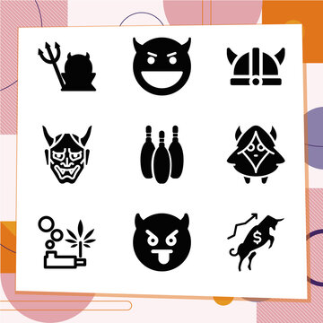 Simple set of 9 icons related to horns