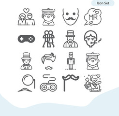 Simple set of adult male related lineal icons.