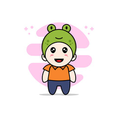Cute courier character wearing frog costume.