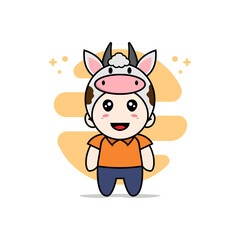 Cute courier character wearing cow costume.