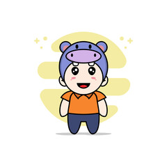 Obraz premium Cute courier character wearing hippopotamus costume.