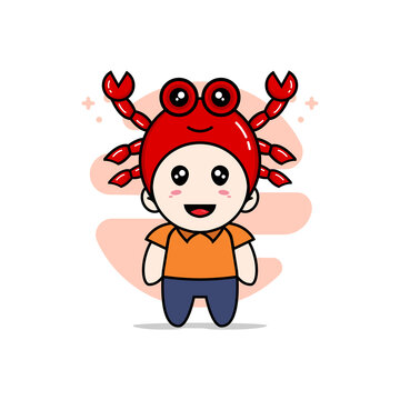 Cute courier character wearing crab costume.