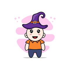 Cute courier character wearing witch hat.