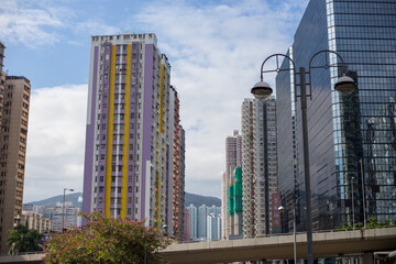 Fototapeta na wymiar Apartments by the side of the highway in Hong Kong