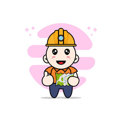 Cute courier character wearing construction worker costumes.