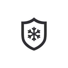 Shield icon. Security vector icon. Safety system. Protection activated. Active safety. Logo template. Guard badge.  Guard symbol. Snow protection. Snowflake icon. Attention snowfall. Frost protection.
