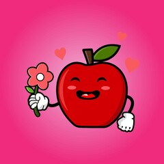 cute red apple cartoon mascot character