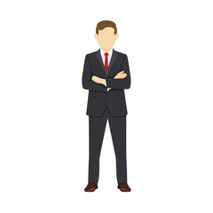 Illustration of Business Man with Arms Crossed Flat Design Vector Illustration.