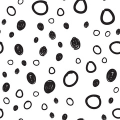 Dots seamless pattern. Hand drawn circles monochrome background texture.