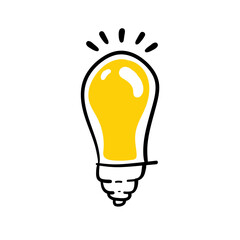 Light bulb doodle shinning. Electric lamp symbol of idea and solution.