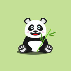 Flat Illustration of Cute Panda Holding a Bamboo Vector Cartoon Style.