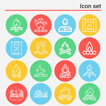 16 pack of campfire  lineal web icons set