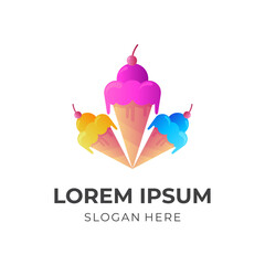 ice cream logo template with 3d colorful style