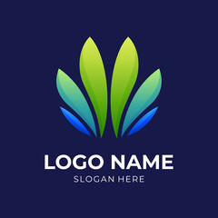 leaf logo design with 3d colorful style