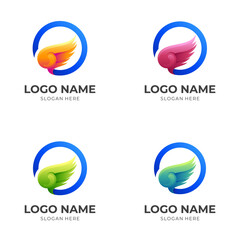 wing logo template with 3d colorful style