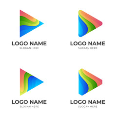 Set play logo with colorful design illustration, 3d icon template