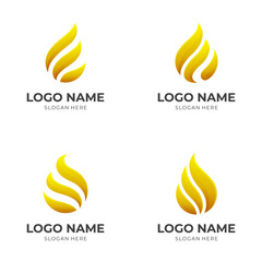 set gold fire logo concept with 3d gold color style