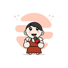 Cute girl character holding a microphone.