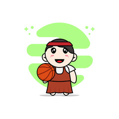 Obraz na płótnie Canvas Cute girl character holding a basket ball.