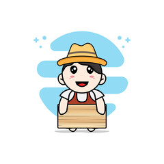Cute girl character holding a wooden board.