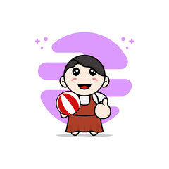Cute girl character holding a ball.