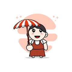 Cute girl character holding a umbrella.