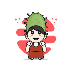 Cute girl character wearing cactus costume.