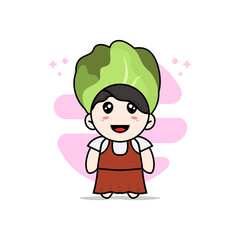 Cute girl character wearing cabbage costume.