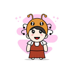 Cute girl character wearing ant costume.