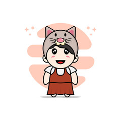 Cute girl character wearing cat costume.