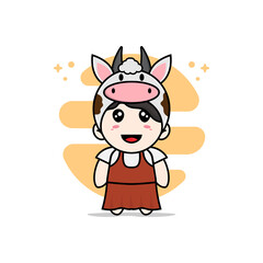 Cute girl character wearing cow costume.