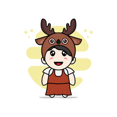 Cute girl character wearing deer costume.
