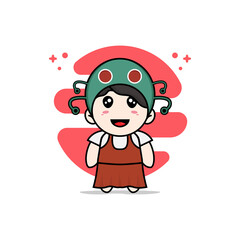 Cute girl character wearing caterpillar costume.