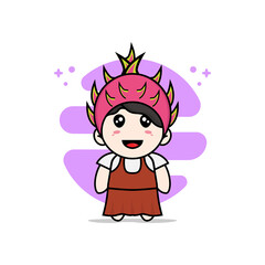 Cute girl character wearing Dragon fruit costume.