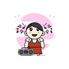 Cute girl character holding radio.