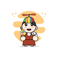 Fototapeta premium Cute girl character holding a ice cream.