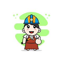 Cute girl character wearing builder costume.