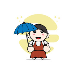 Cute girl character holding a umbrella.