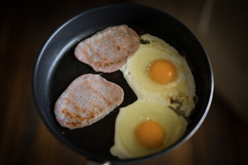 fried eggs in a pan
