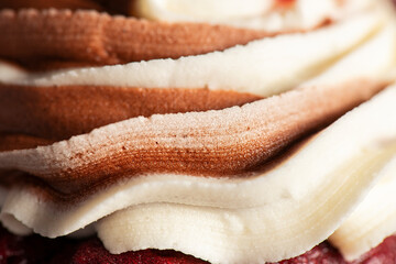 Valentine's Day themed red velvet cupcakes with chocolate and vanilla buttercream icing