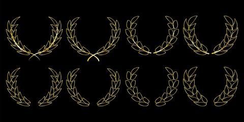 Illustration with gold wreaths on black background. Holiday vector illustration. Christmas banner. Stock image. EPS 10.