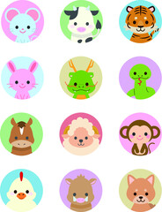 十二支新年イラストカード : Zodiac New Year Illustration Card