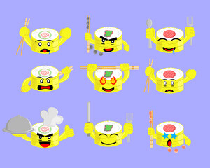 Illustration vector graphic cartoon character of japanese food of sushi roll set with egg layer